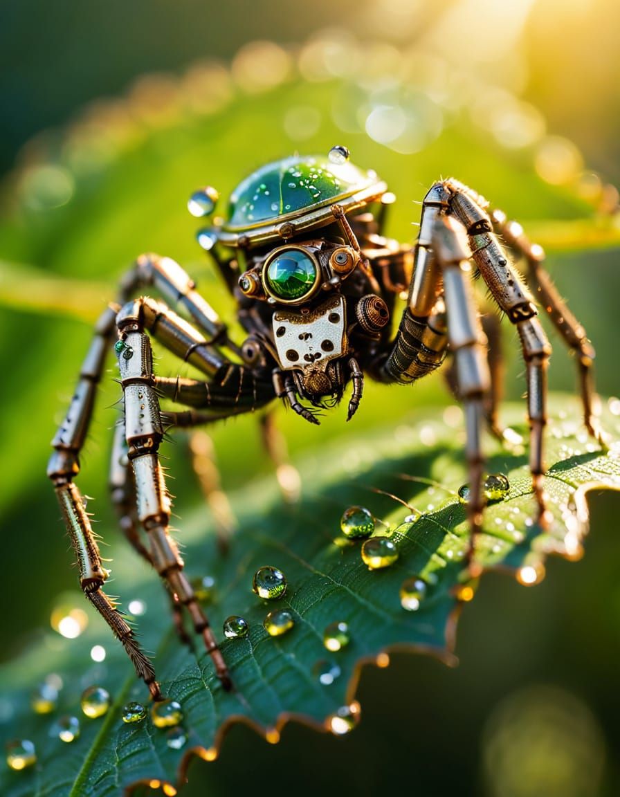 Steampunk Spider Macro Photograph in Oil Painting Style