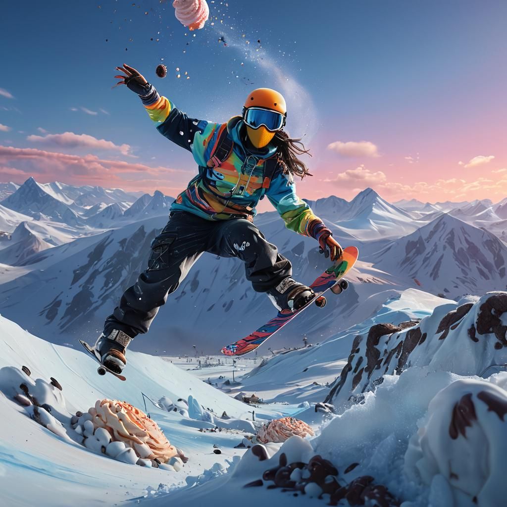 Snowboarder in Oreo Ice Cream Olympics, Digital Art