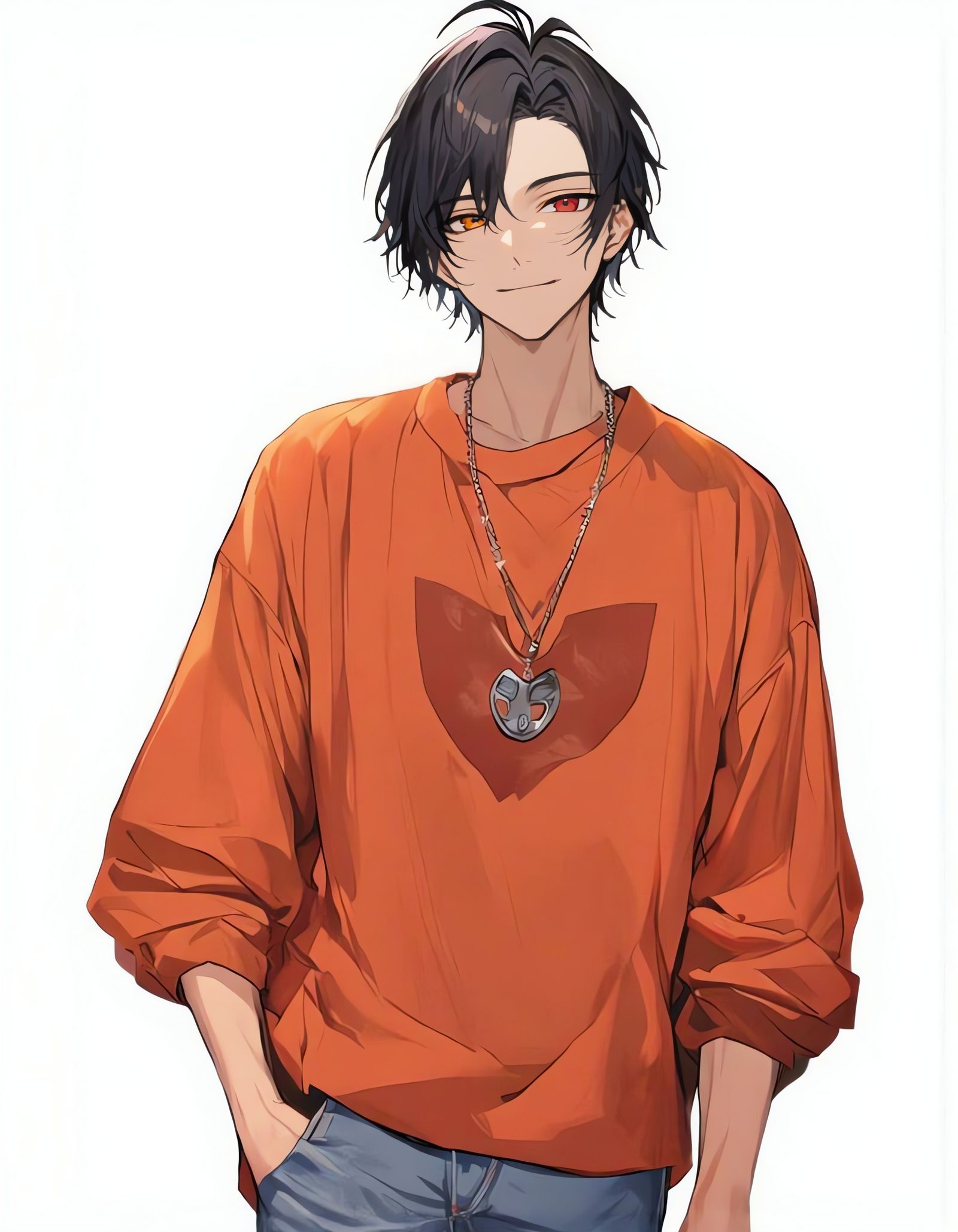 Anime Boy with Heterochromia in Cowboy Shot