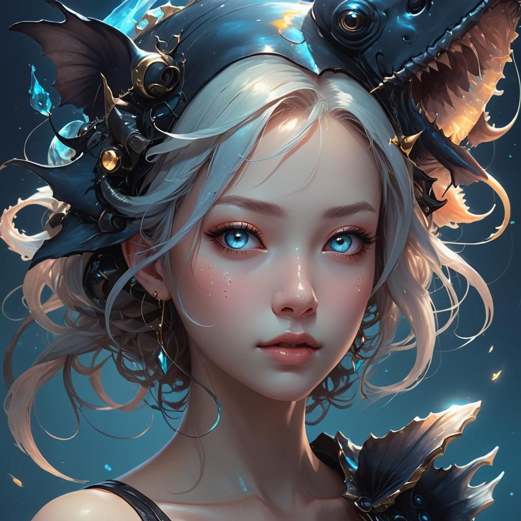 Surreal Angler Fish Portrait in Anime Style