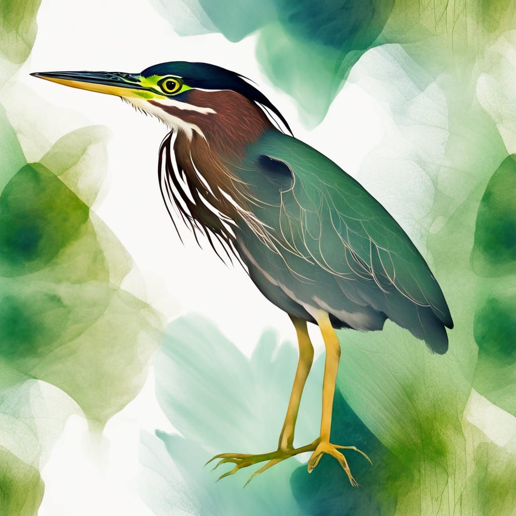 Green Heron in Minimalist Abstract Expressionism