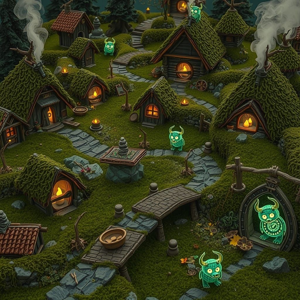 Whimsical Viking Village Amidst Mossy Glen