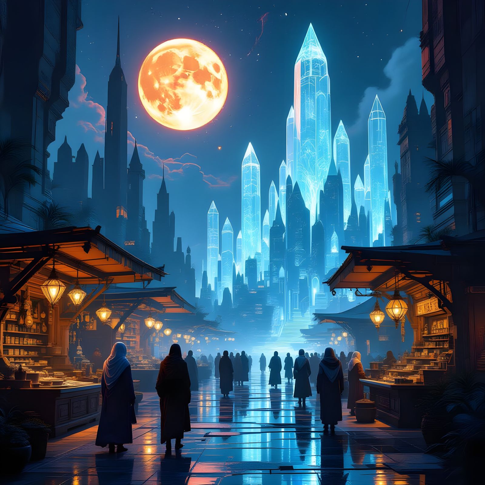 Alien Cityscape with Crystalline Spires and Twin Suns