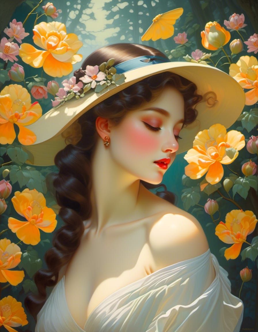 Dynamic Art Nouveau Portrait in 16k