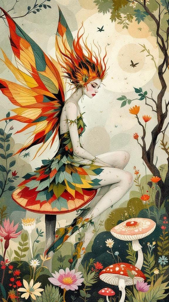Fairy on Mushroom in Kay Nielsen Style