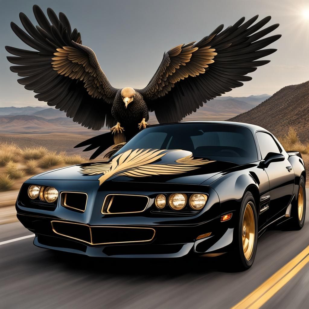 Black Pontiac Firebird Trans Am with Golden Eagle