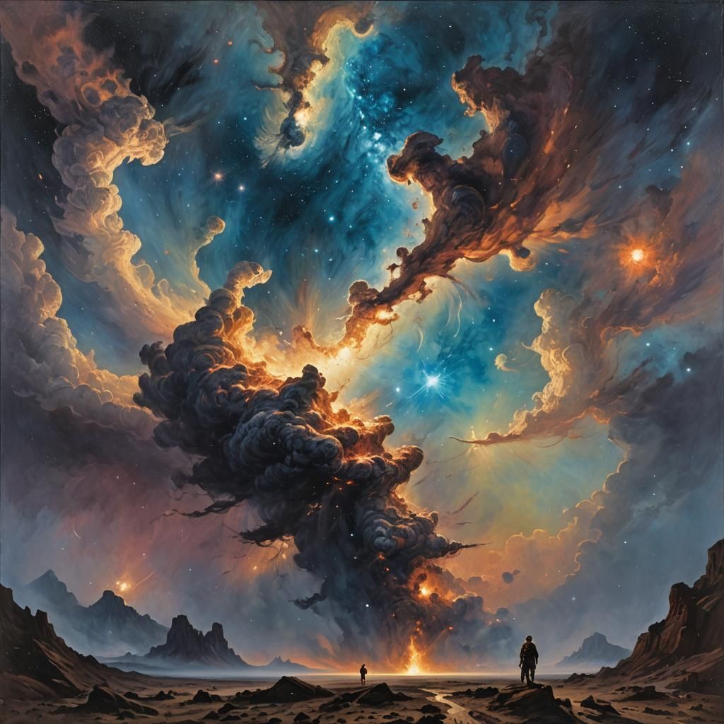 Luminist Oil Painting of Distant Galaxies