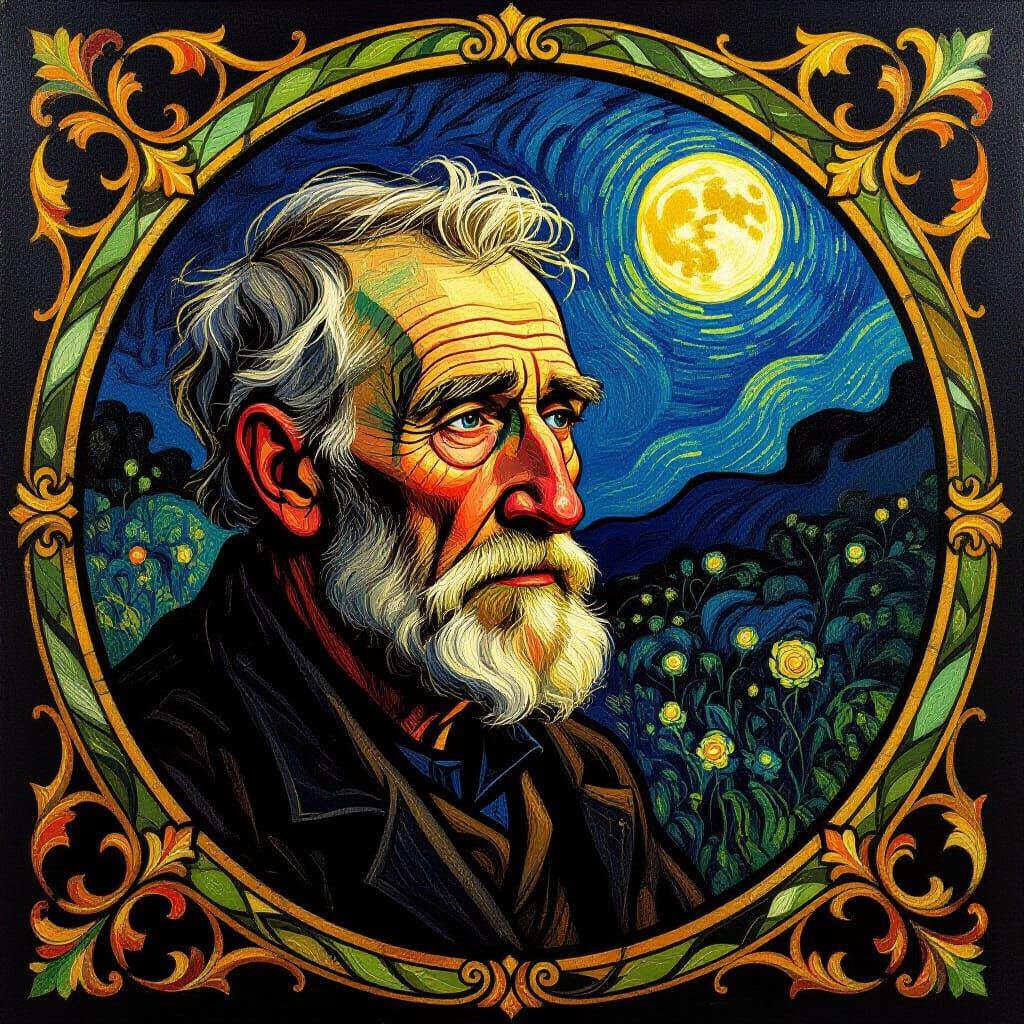 Art Nouveau Portrait of Elderly Man in Van Gogh Style
