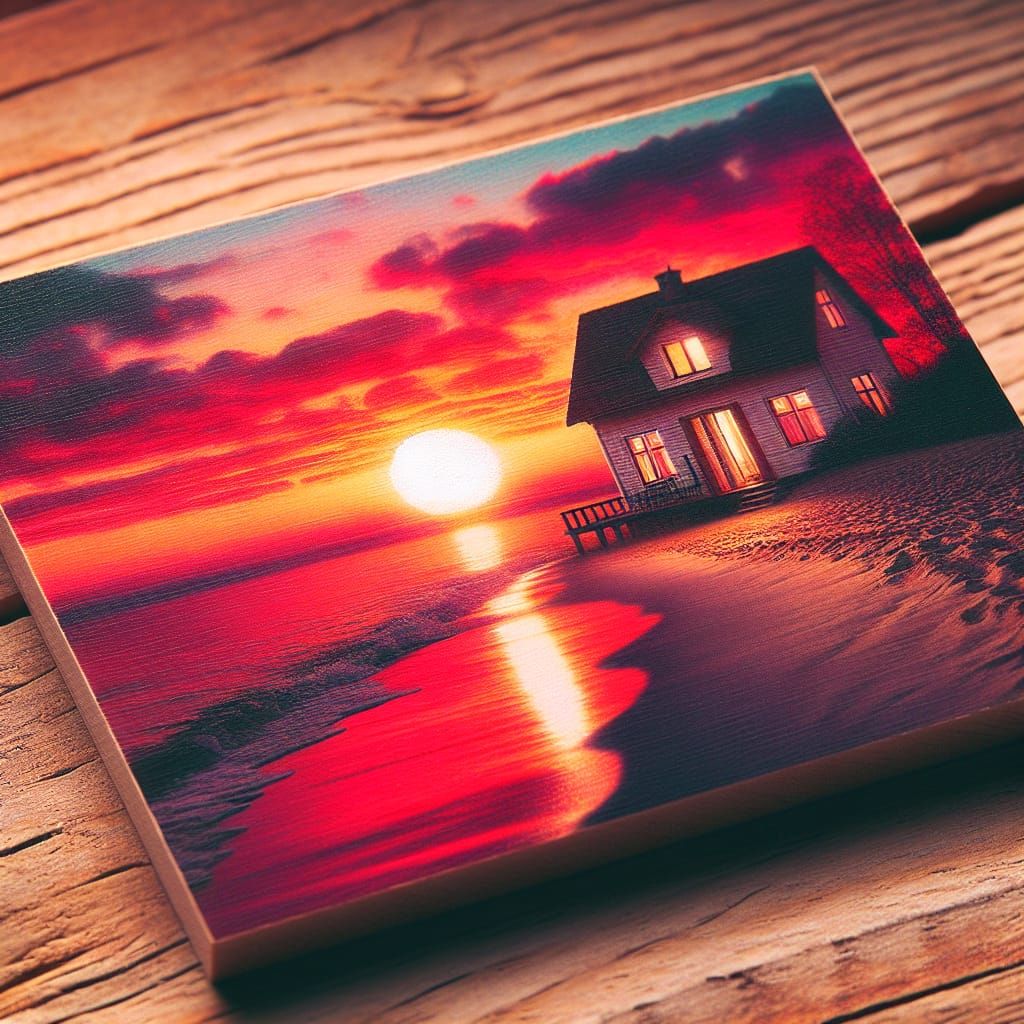 Beach House Sunset on Wood