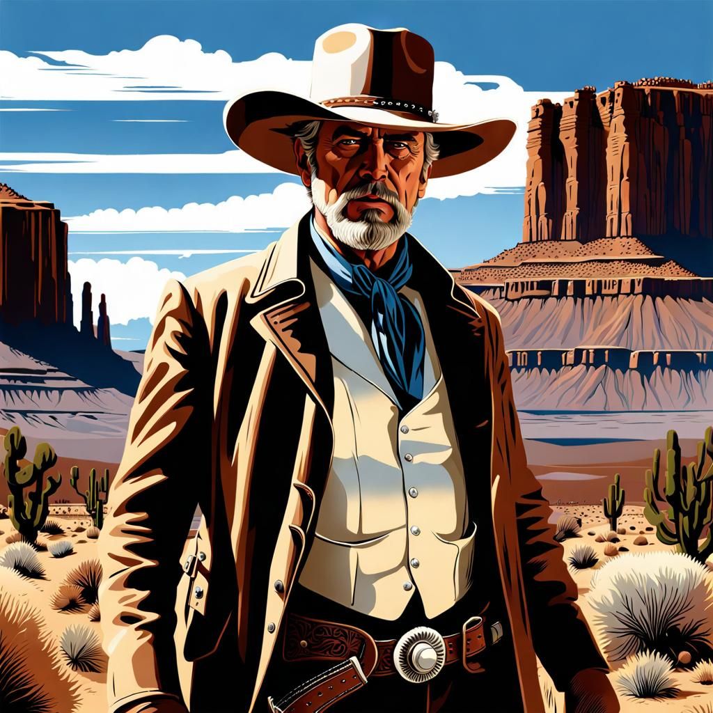 Ethereal Cowboy Ghost in Western Landscape