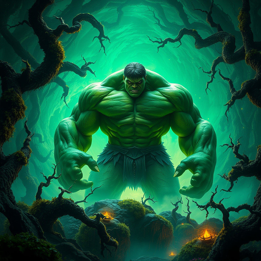 Colossal Hulk in Mystical Forest, Cinematic 8K