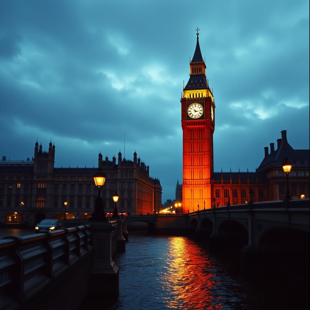 Big Ben in Dramatic London Cinematic Still