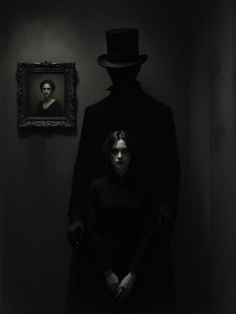 Gothic Woman with Shadowy Figure in Kubin-Friedrich Style