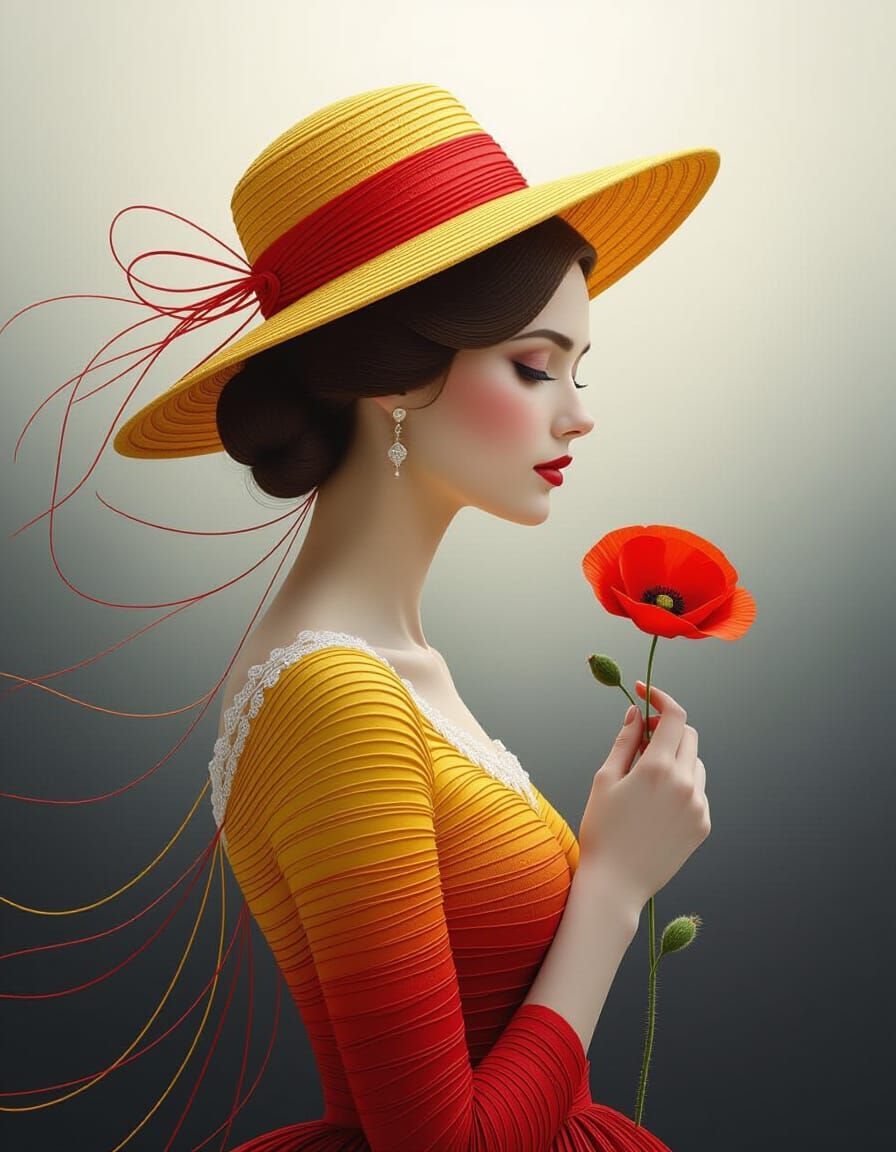 Elegant Woman Profile in Woven Thread Art