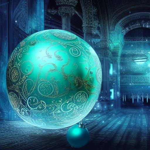 light blue christmas ball glowing 1