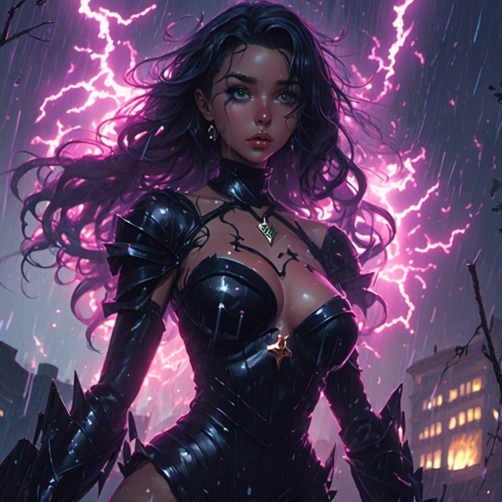 Anime Black Crusader in Thunderstorm