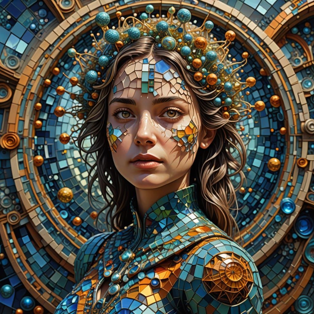 Surreal Female Protagonist Lost in a Geometric Wonderland