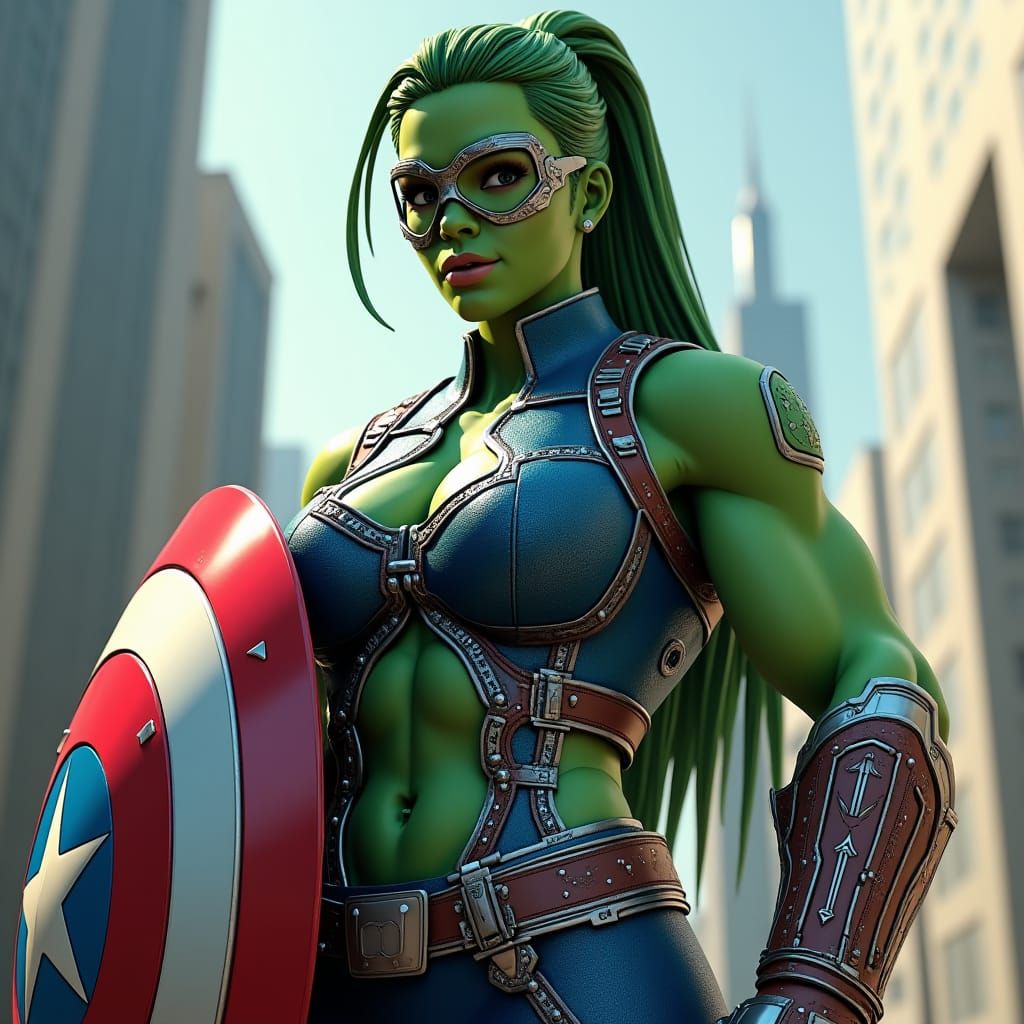 She-Hulk as Captain America in Anime Style