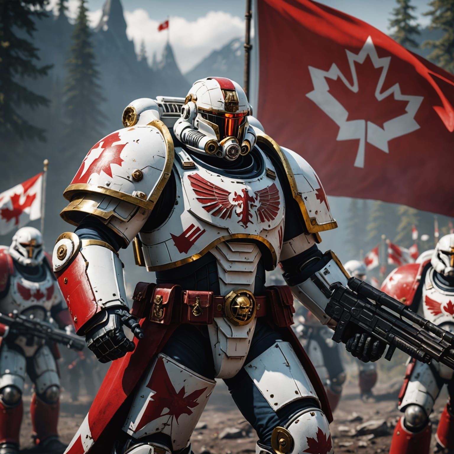 Warhammer 40K Space Marine with Canadian Flag