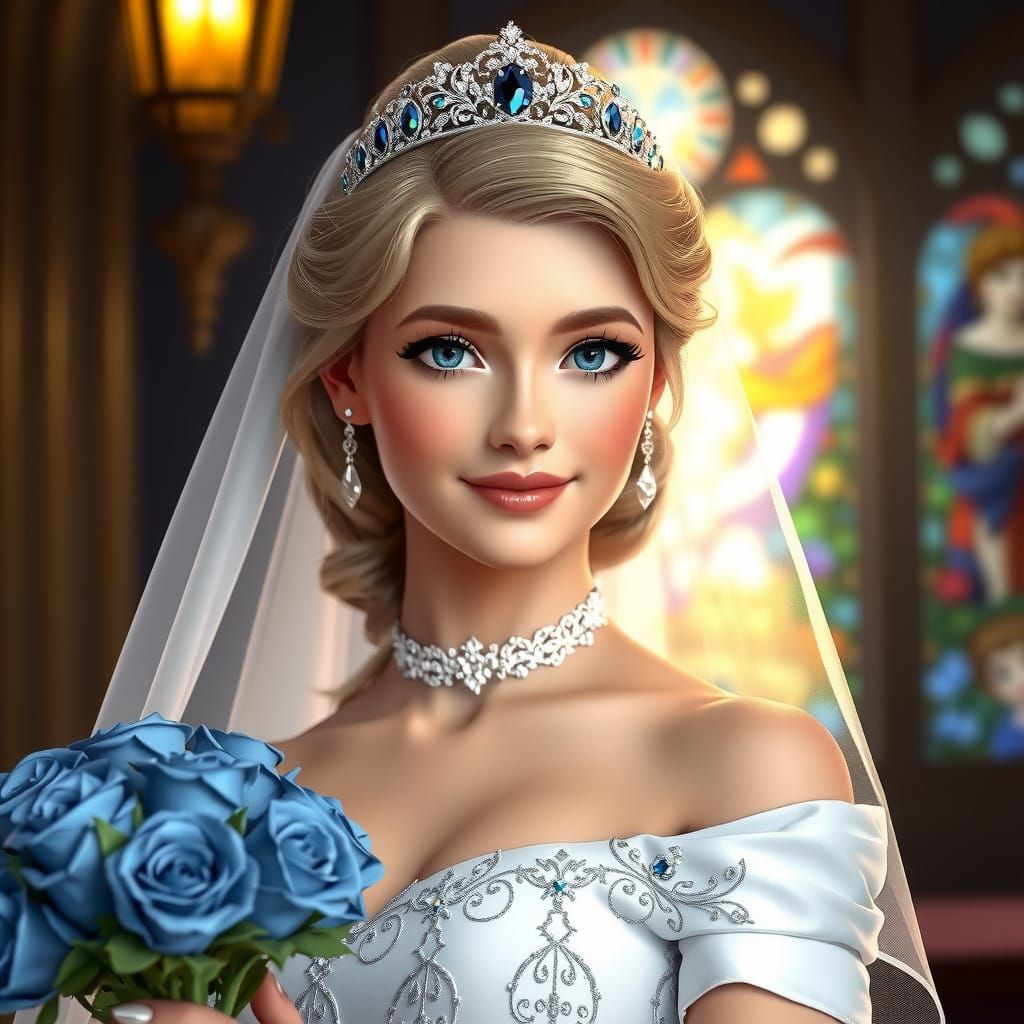 Cinderella Portrait in Wedding Gown, Digital Art