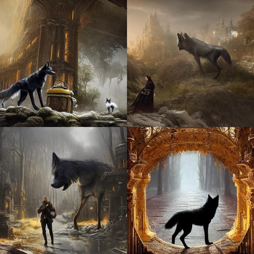 Black Wolf Chasing Girl in Red Hood: Digital Painting