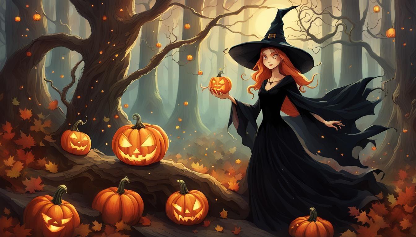 Witch-Fairy in Mystical Autumn Forest