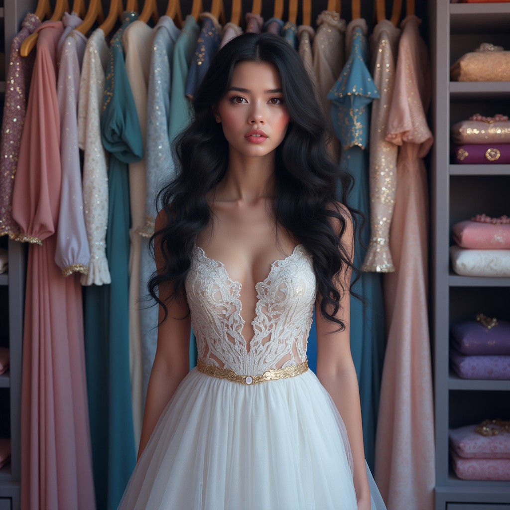 Elegant Young Woman in Front of Vibrant Closet