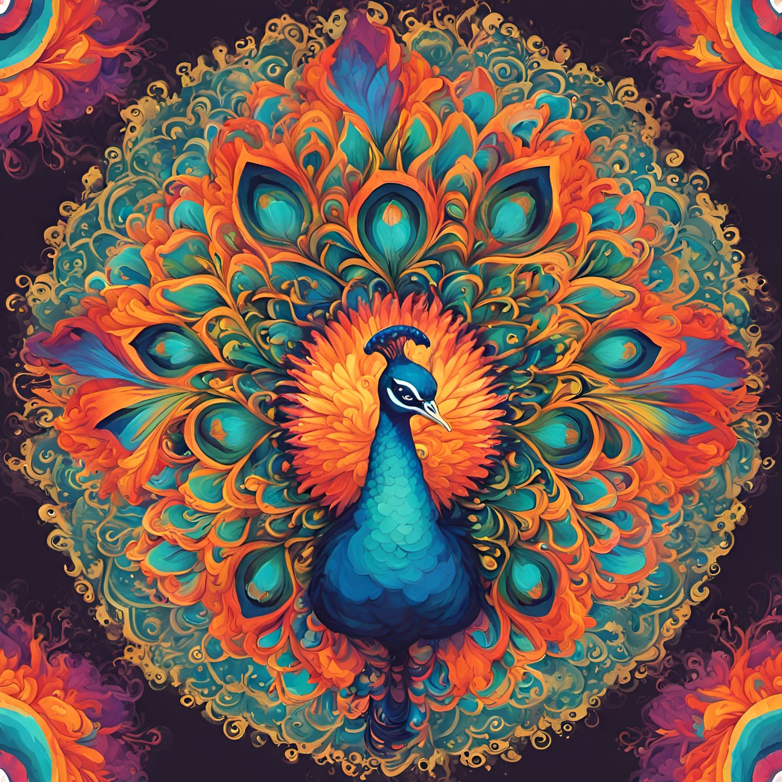 Colorful Peacock Mandala in Graffiti Art Style
