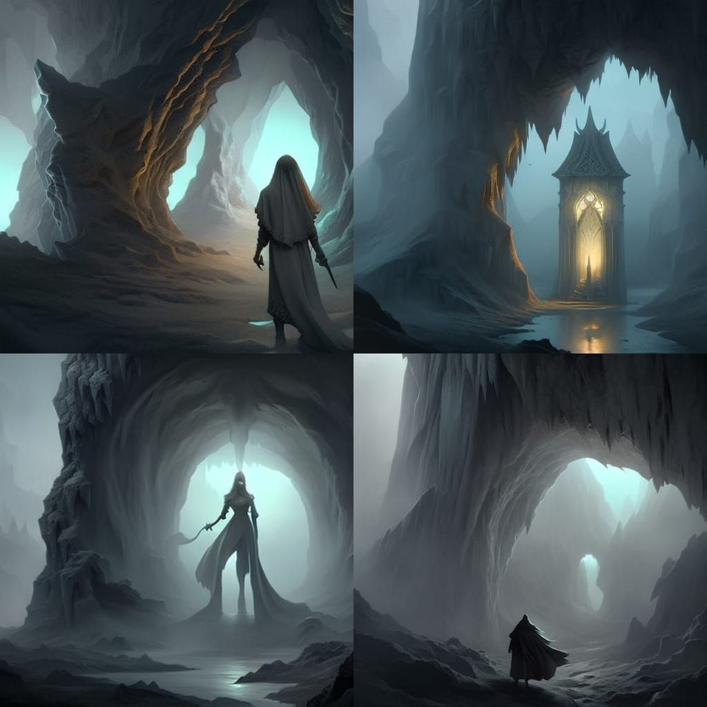 Ominous Monster Hidden in Cave: Fantasy Art