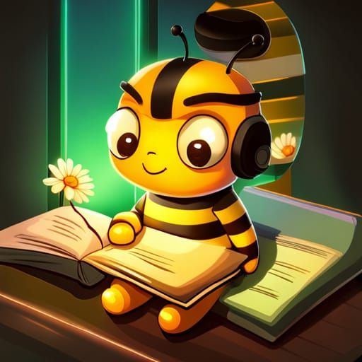 Chibi Bee Teacher's Neon Classroom Illustration