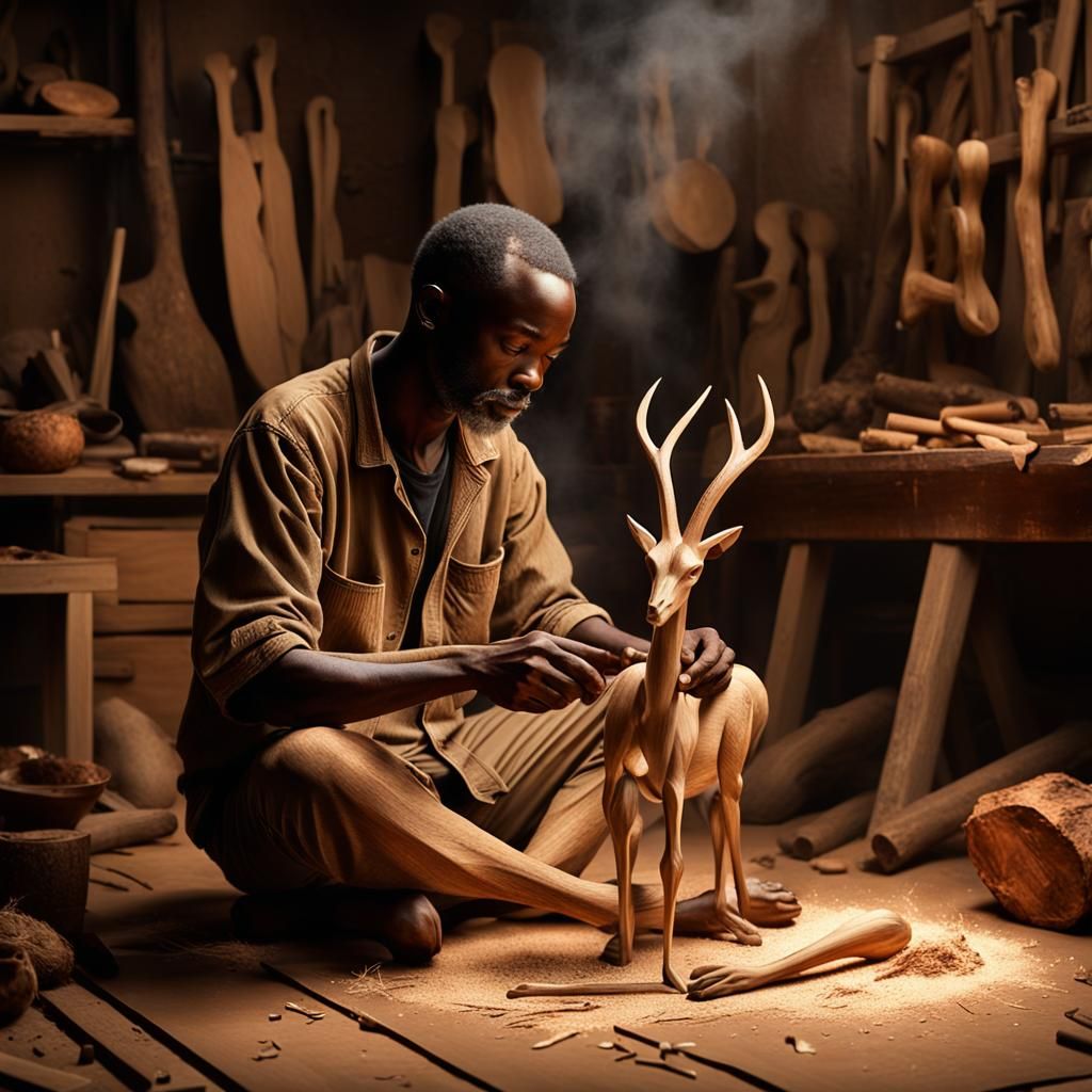 Man carving a gerenuk