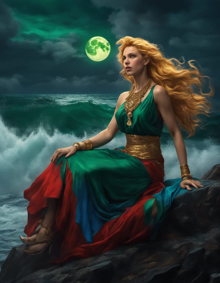 Amazon Warrior Queen on Stormy Coast: Hyperrealistic Art