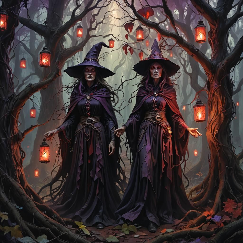Evil Witch in Mystical Forest: Dark Fantasy Art