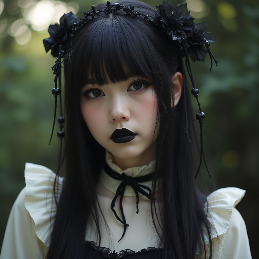 Elegant Goth Woman in a Secret Garden