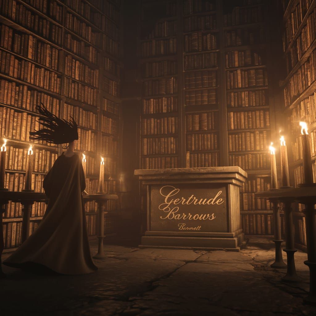 "Gertrude Barrows Bennett," is inscribed in elegant cursive on a nearby pedestal, acknowledging her pioneering role in d...