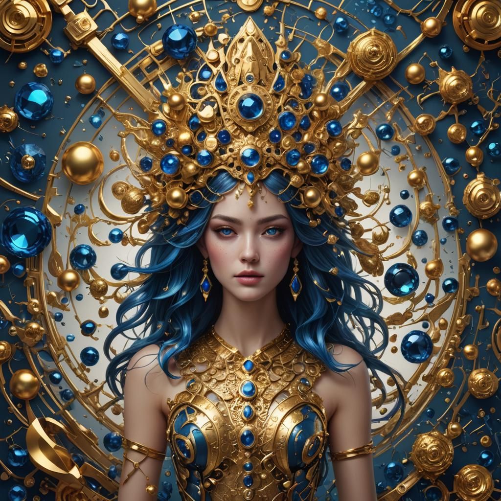 Woman with Gold and Blue Highlights: Fantasy Art