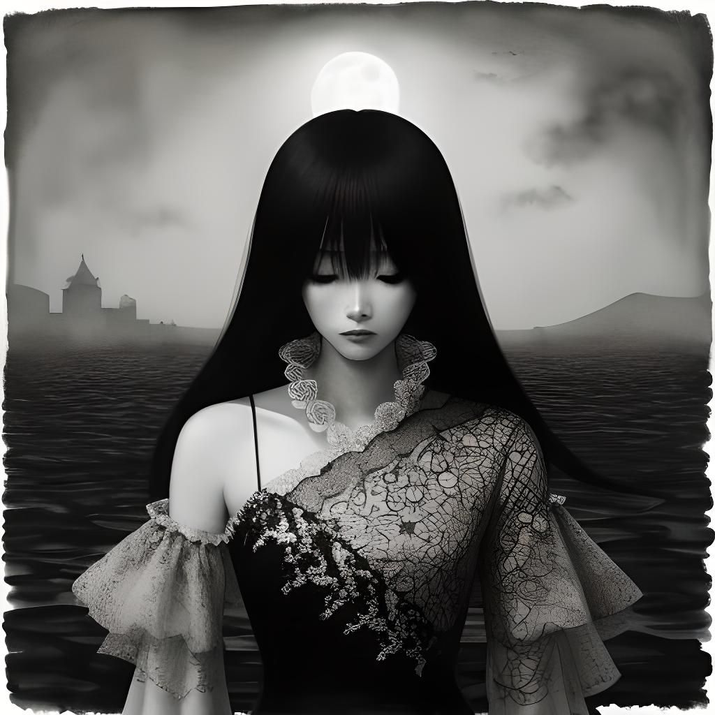 Monochrome Baroque Moonlight: Soft Watercolor Painting