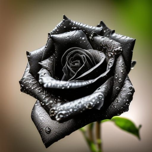 Dramatic Black Rose with Dewdrops, Professional Photography