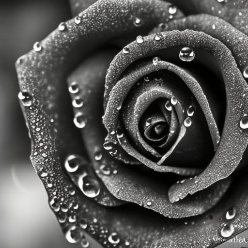 Black Rose with Dewdrops: Professional Photography