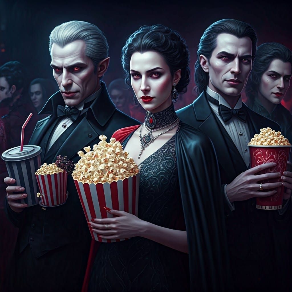 Ethereal Vampires Queue at Cinema in Lavish Attire
