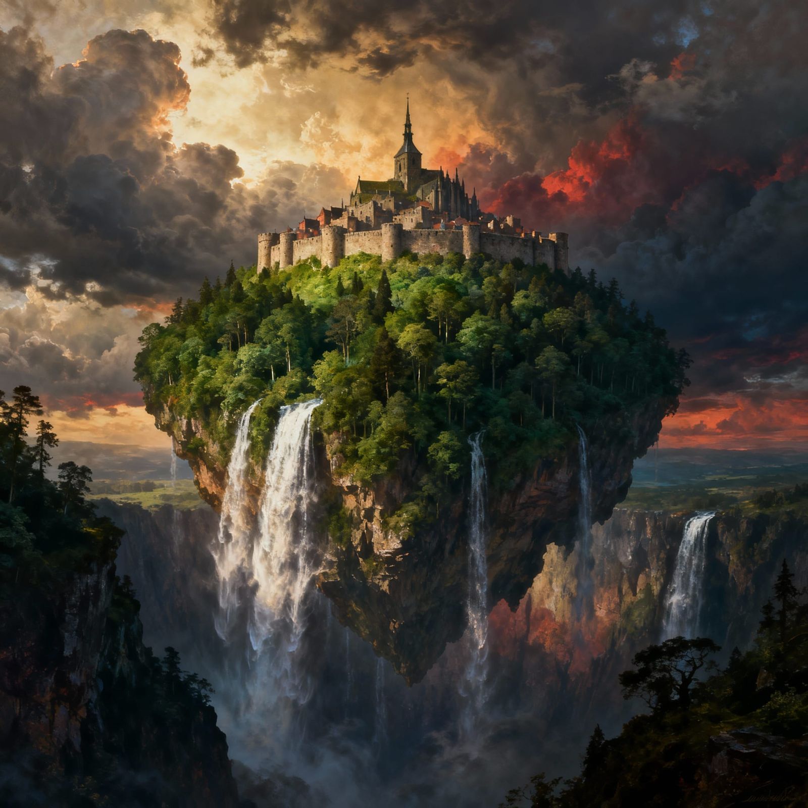 Majestic Floating Island City in Dramatic Sky