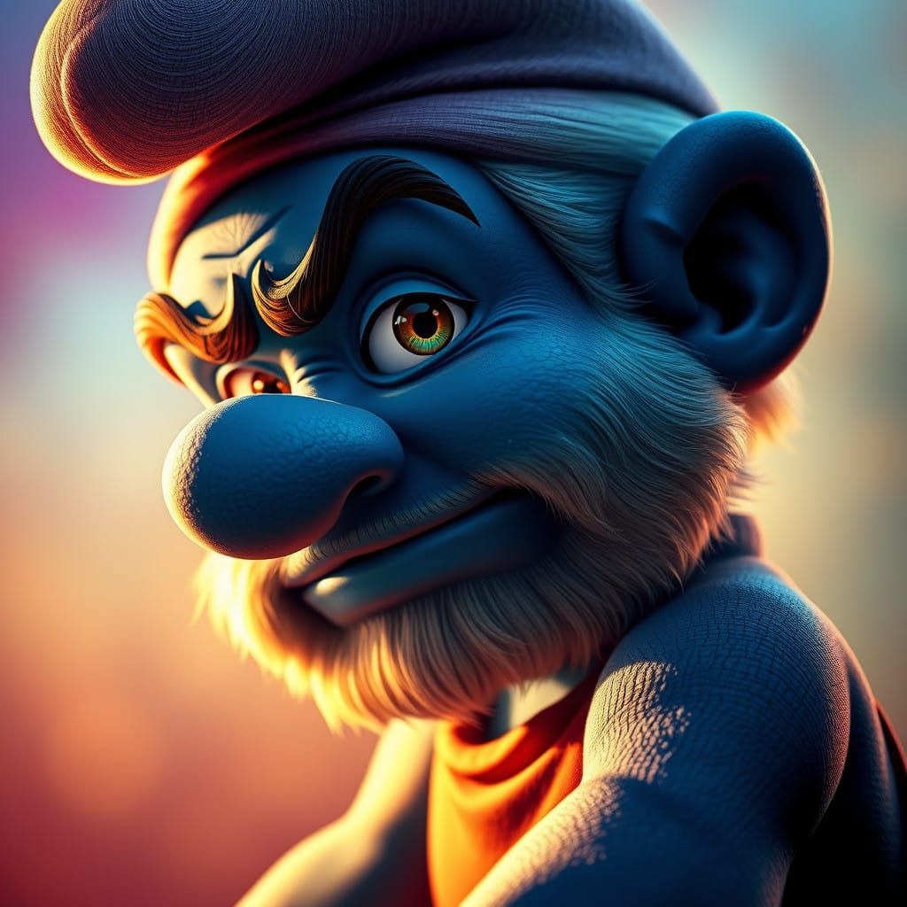 Hyperrealistic Hefty Smurf in Warm, Vibrant Lighting