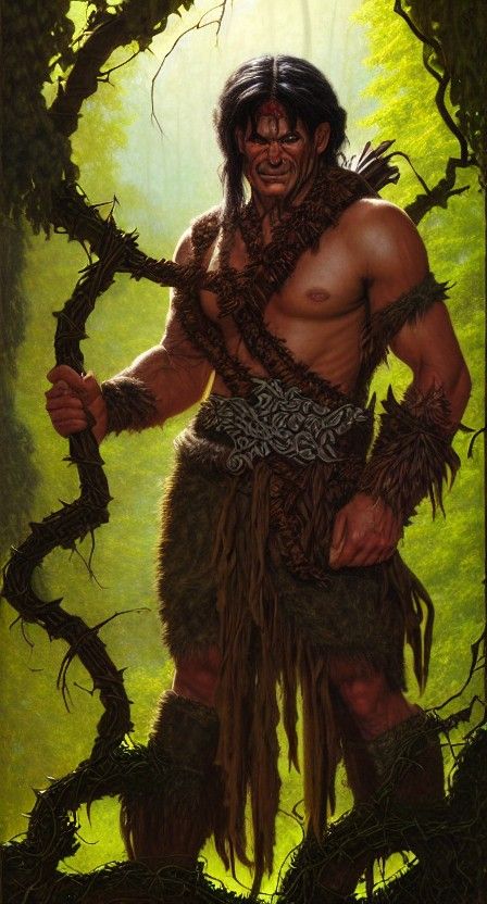 Half-Orc Druid in Detailed Maximalist Matte Painting