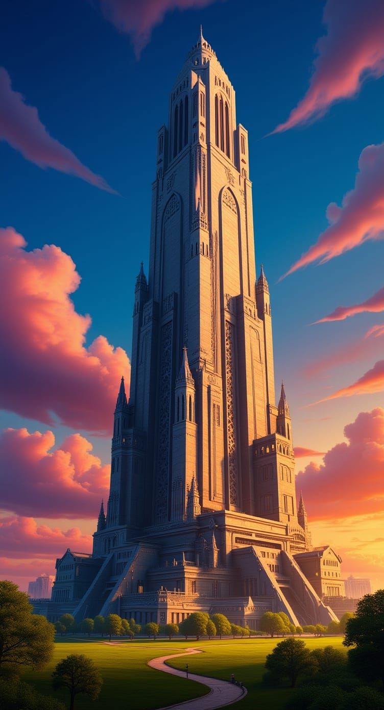 Colossal Omicron Spire Dominates Sci-Fi Landscape