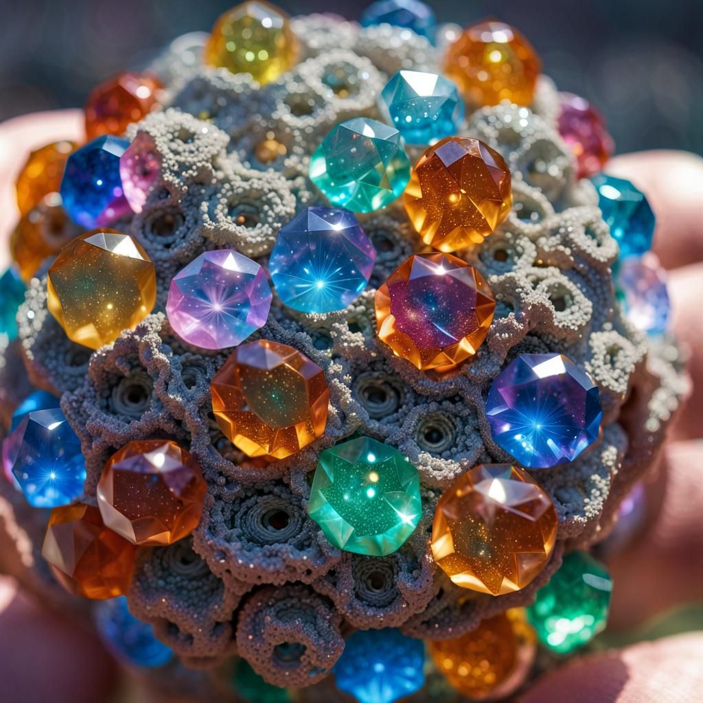 Knotted Crystal Cluster in Lunarpunk Solarpunk Style