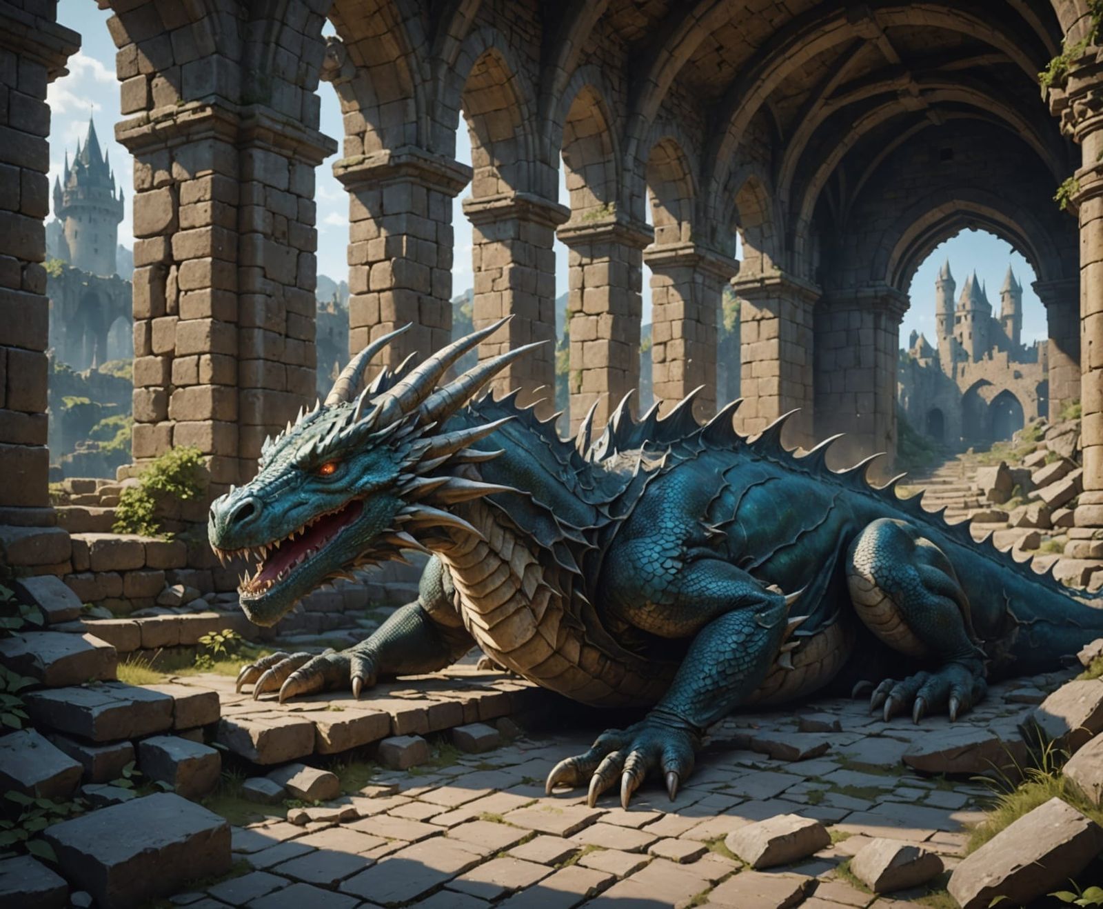 Ancient Dragon, in the ruins of a castle.