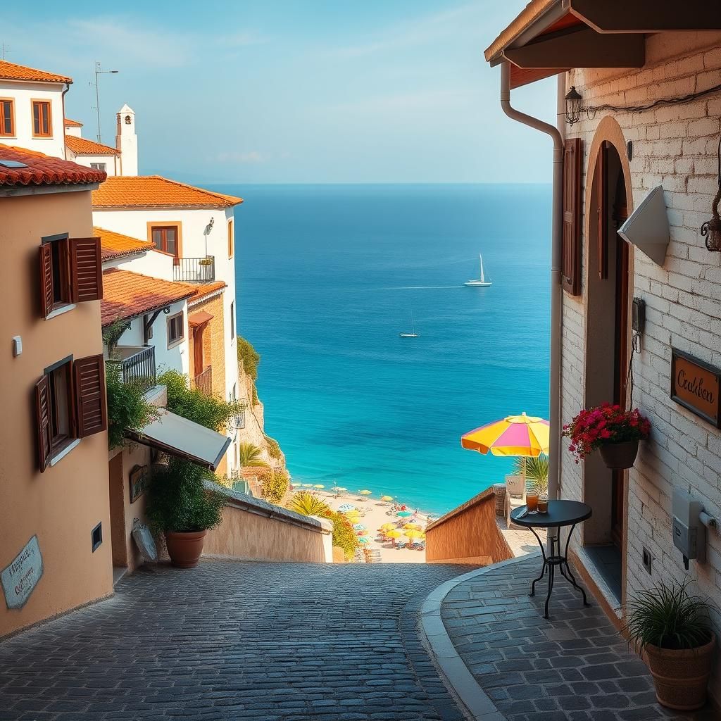 Mediterranean Coffee Shop Overlooking Cerulean Sea