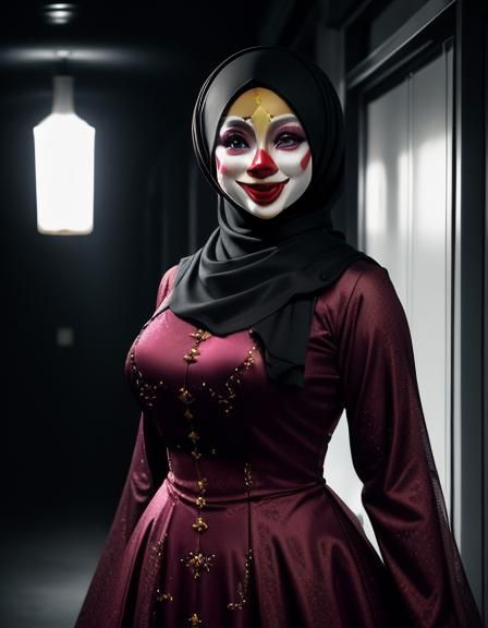 Intricate Portrait of a Smiling Woman in Hijab and Mask