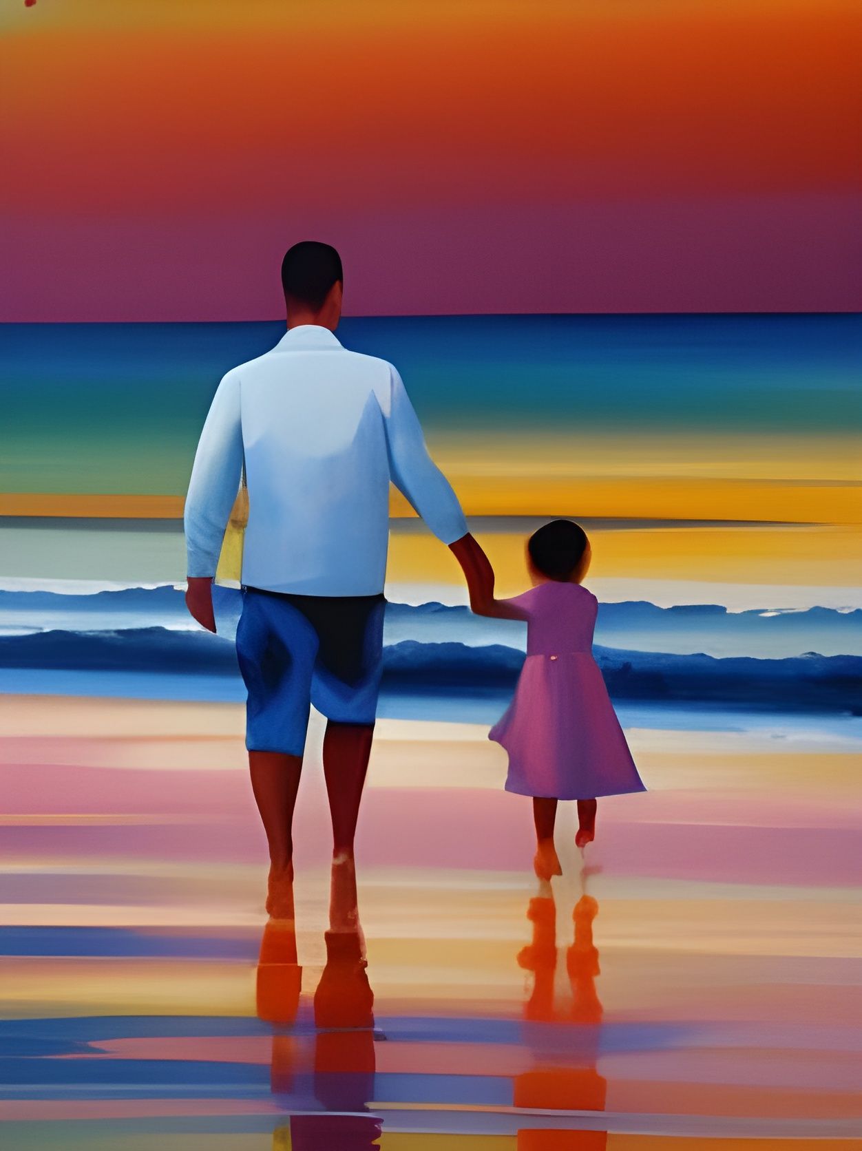 Expressionist Family Beach Scene at Sunset