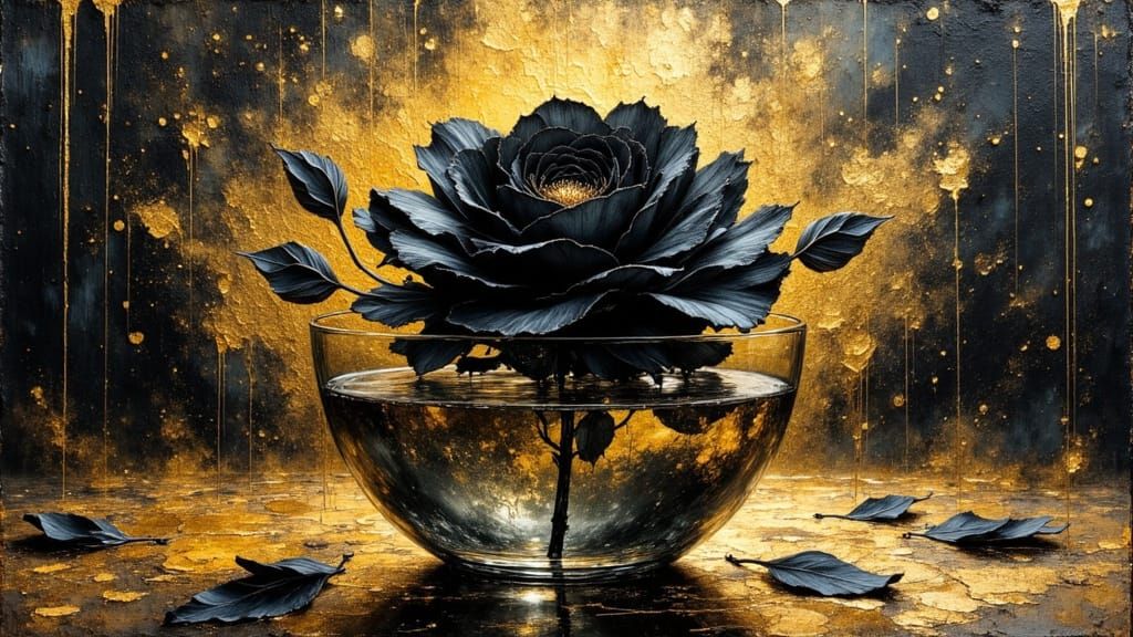 Black Rose in Burnished Gold and Ink